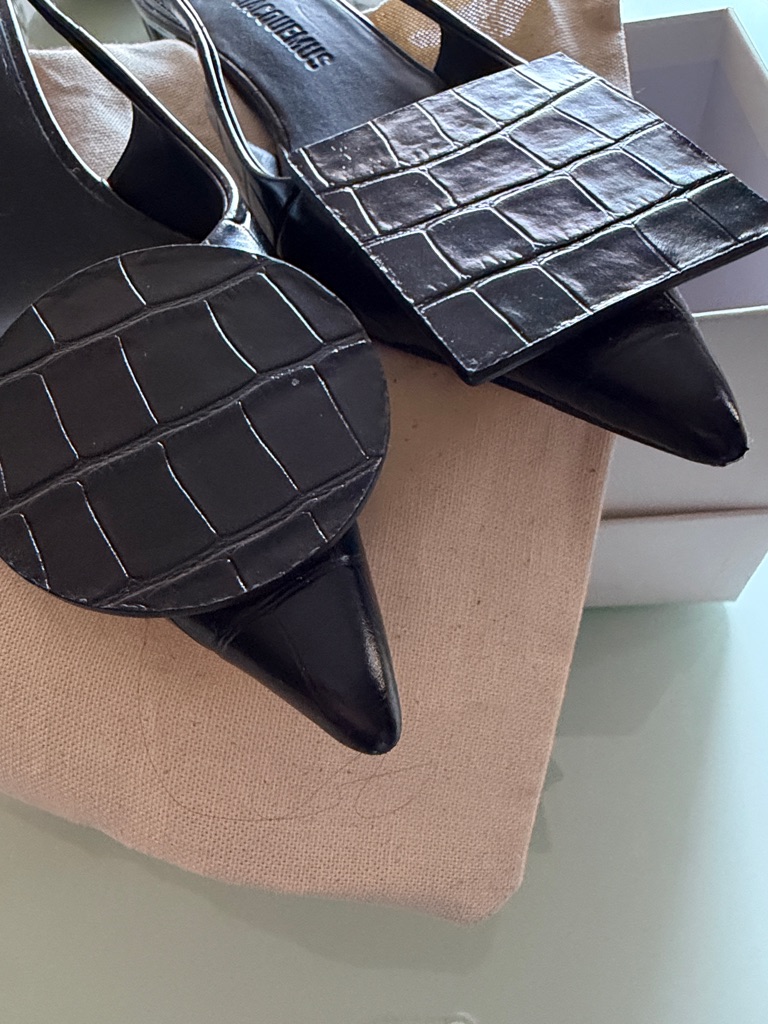 Jacquemus Les Slingbacks Croc-Embossed Leather Pumps (With Box And Dust Bag)